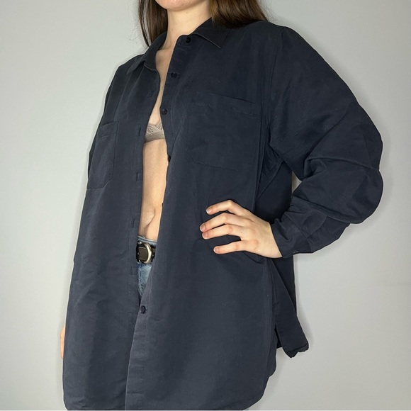 Oversized Longsleeve Navy Dress Shirt - Picture 1 of 6